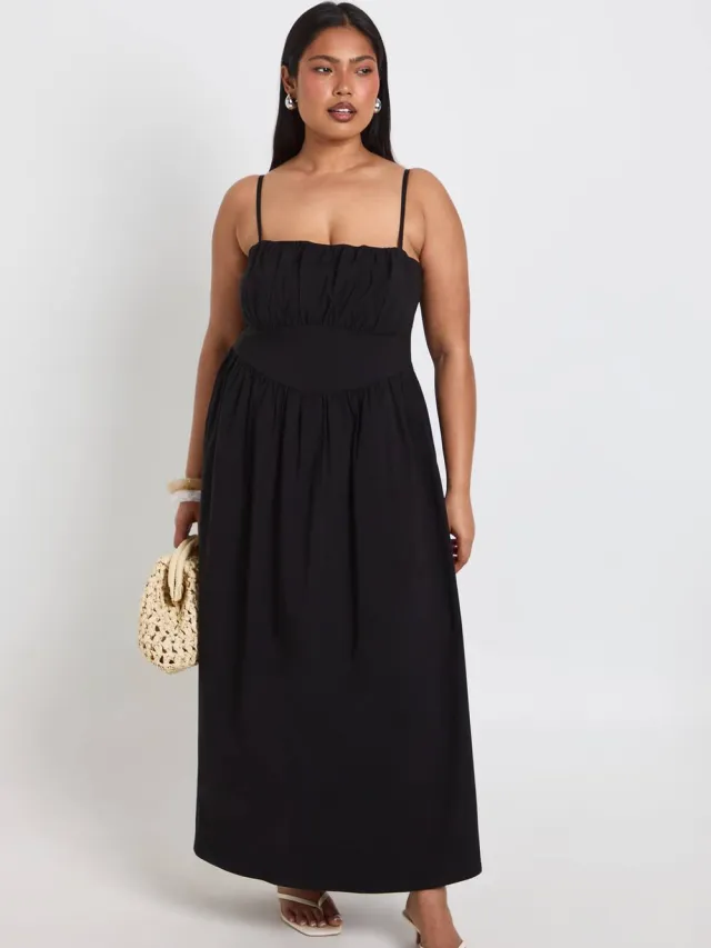 boohoo Dames Plus Bengaline Bandjes Midaxi Jurk Zwart