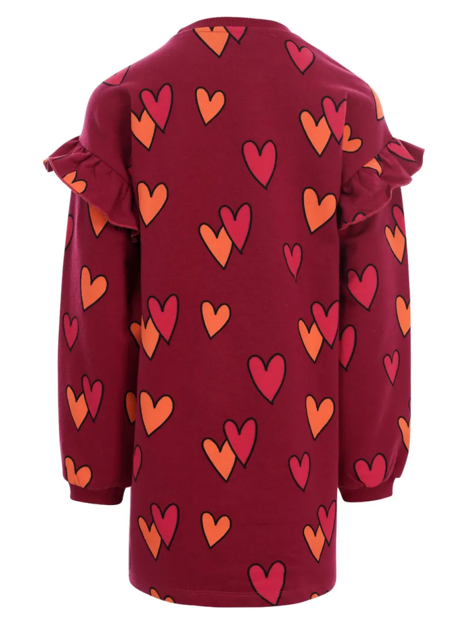LOOXS little sweatjurk met ruches en hartjes donkerrood, foto 4
