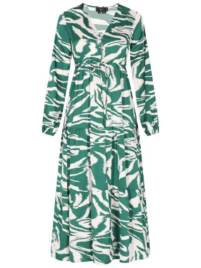 Faina Jurk Dames Groen gebroken wit, foto 2