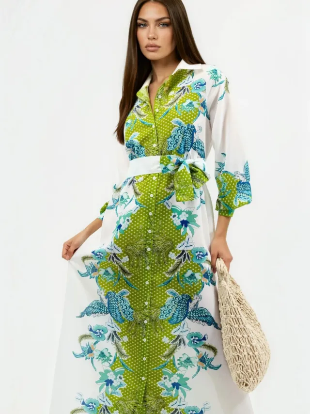 MSN Collection Bloemenriem Midi Jurk Wit