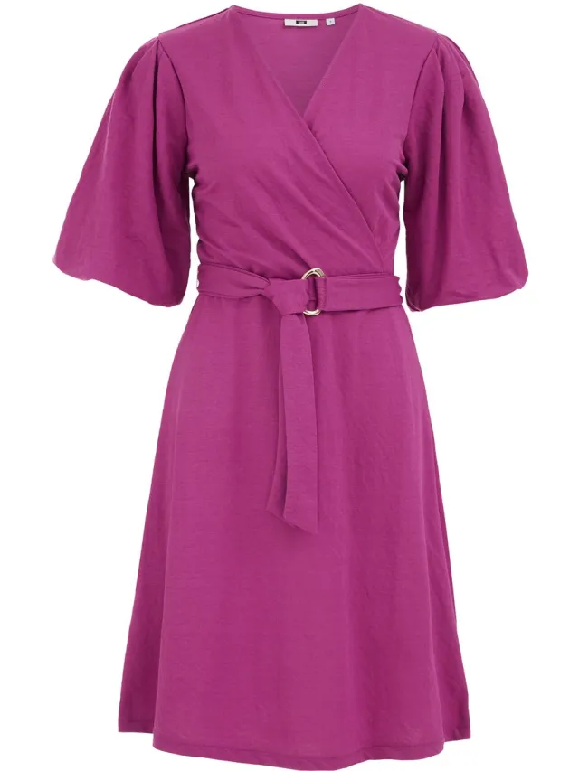 WE Fashion Dames jersey jurk met ballonmouwen Fuchsia