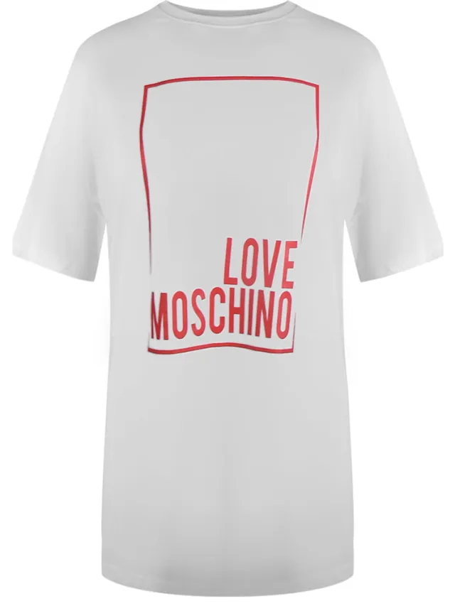Love Moschino Large Box Logo Oversized White Mini T-shirt Dess Wit