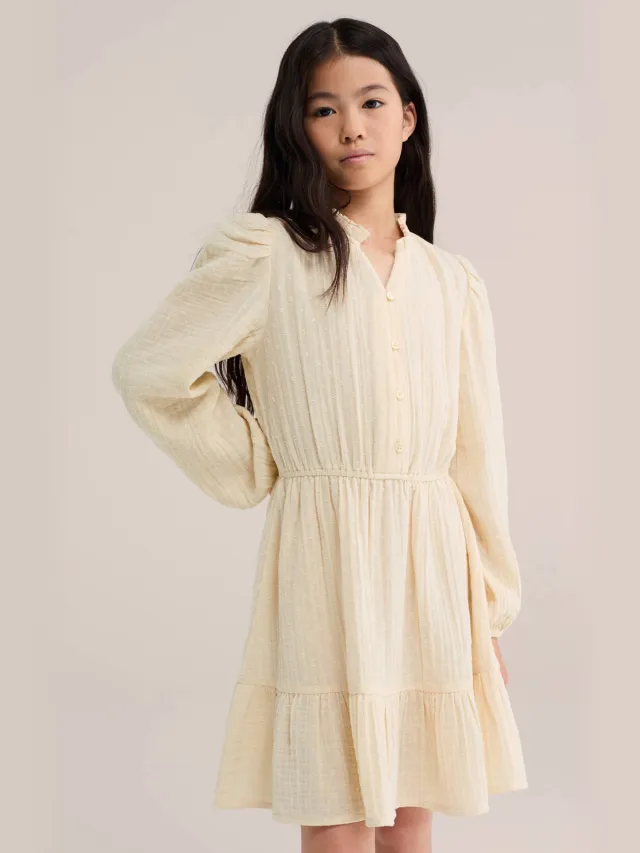 WE Fashion midi jurk met plooien beige