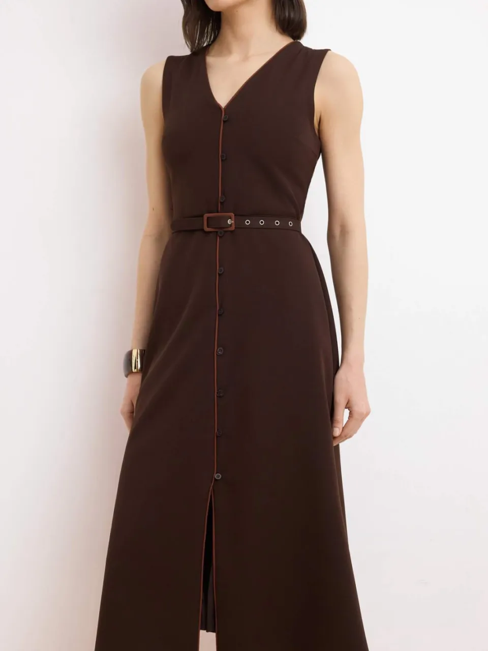 Trendyol TRENDYOLMİLLA Dames Bruin Effen Midi Mouwloos Avond / Dagelijks Blousejurk Jurken, foto 2