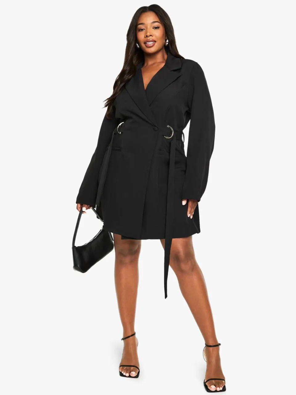 boohoo Dames Plus D-Ring Cinched Waist Blazer Jurk zwart, foto 2