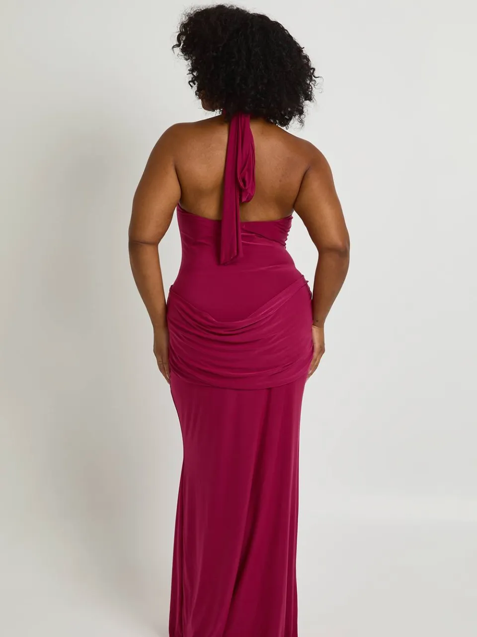 boohoo Dames Plus Hoogsluitende Mouwloze Maxi-jurk Met Drapeerdetail roze, foto 3