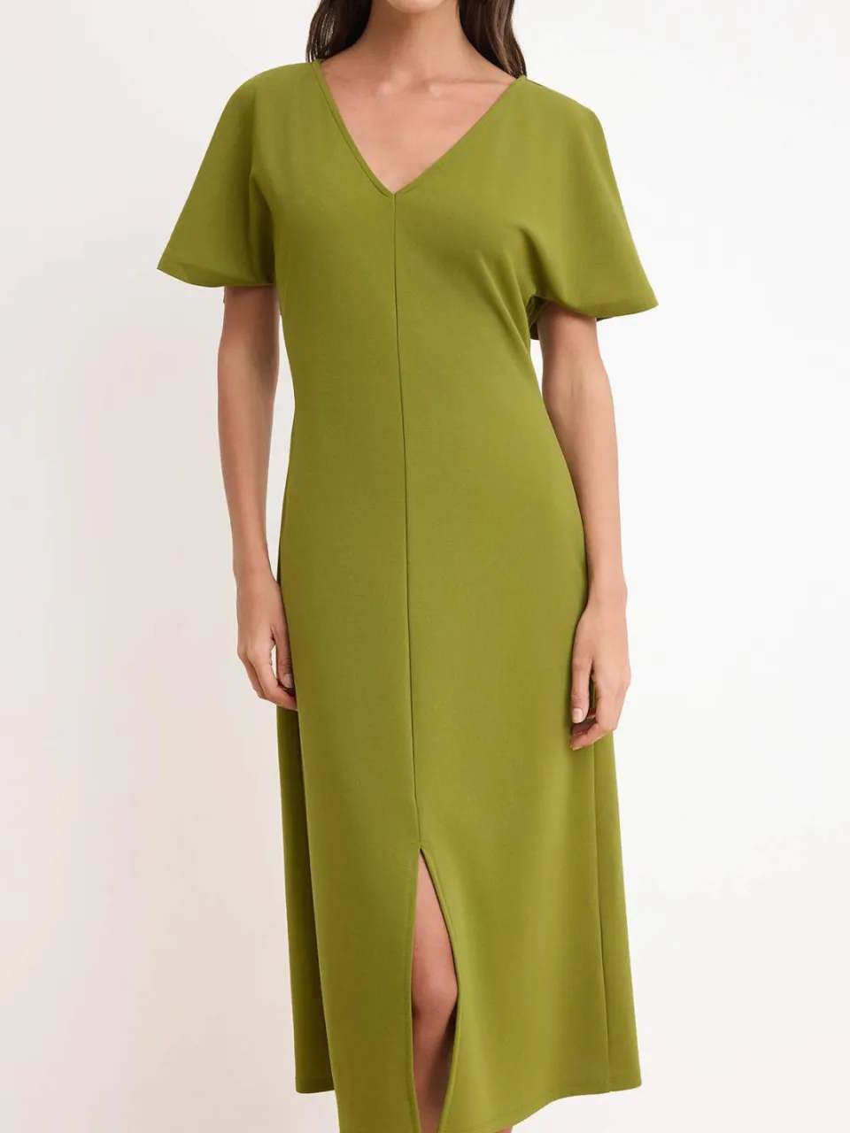 Trendyol TRENDYOLMİLLA Dames Groen Effen Midi Kort Bodycon Jurken, foto 2