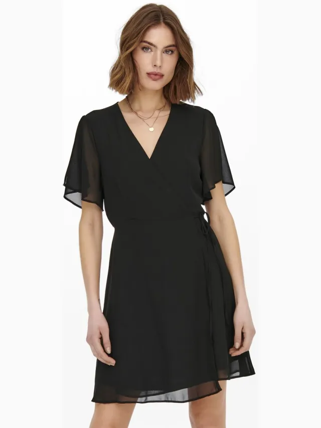 Only ONLSOFIA SS WRAP DRESS WVN Dames Jurk Zwart