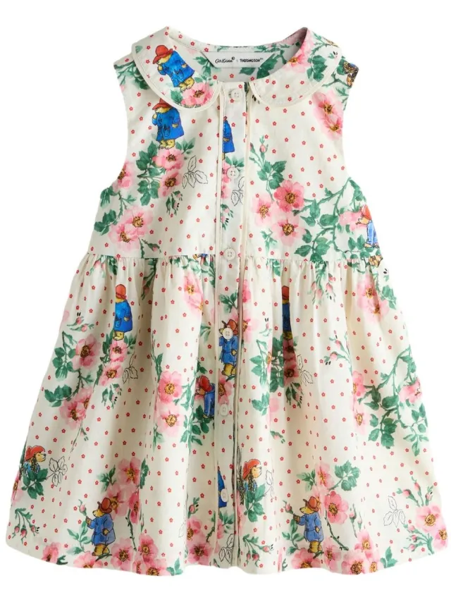 Next Meisjes - Paddington katoenen jurk met kraag - Crème Ivory Floral