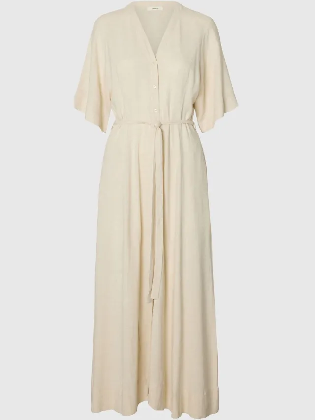 Selected WOMEN Slfviva Regular Linen Blend Dress Dames - Jurk - Ecru