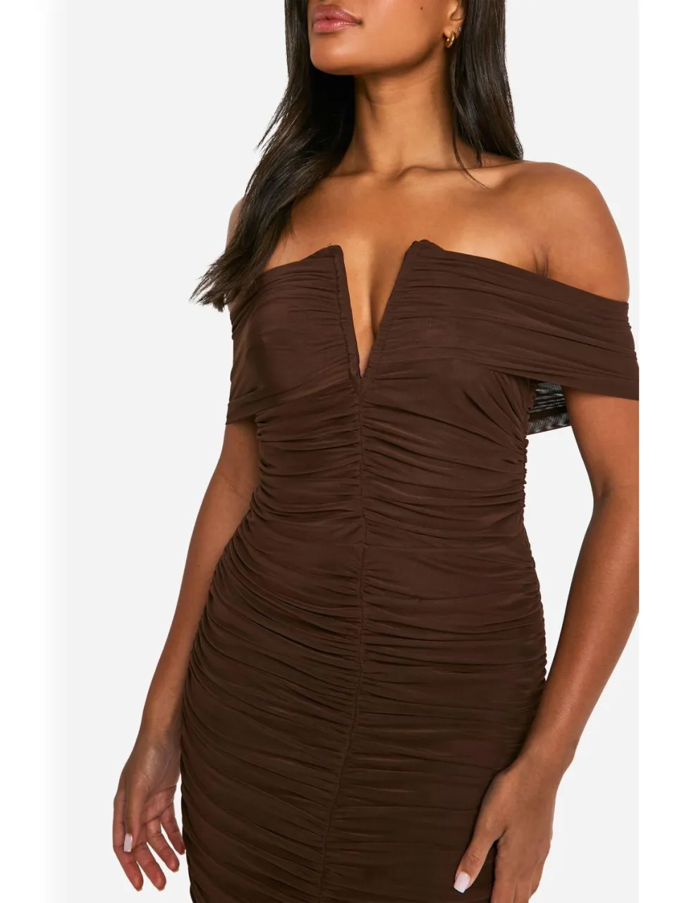 boohoo Dames Premium Power Mesh Gestructureerde Midaxi Jurk chocoladebruin, foto 2