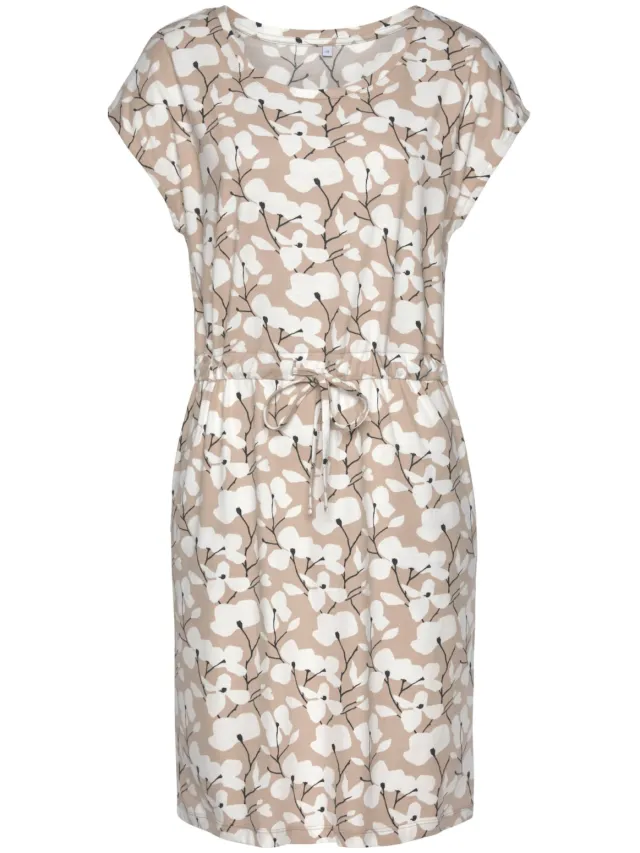 Jersey jurk beige/crème bedrukt