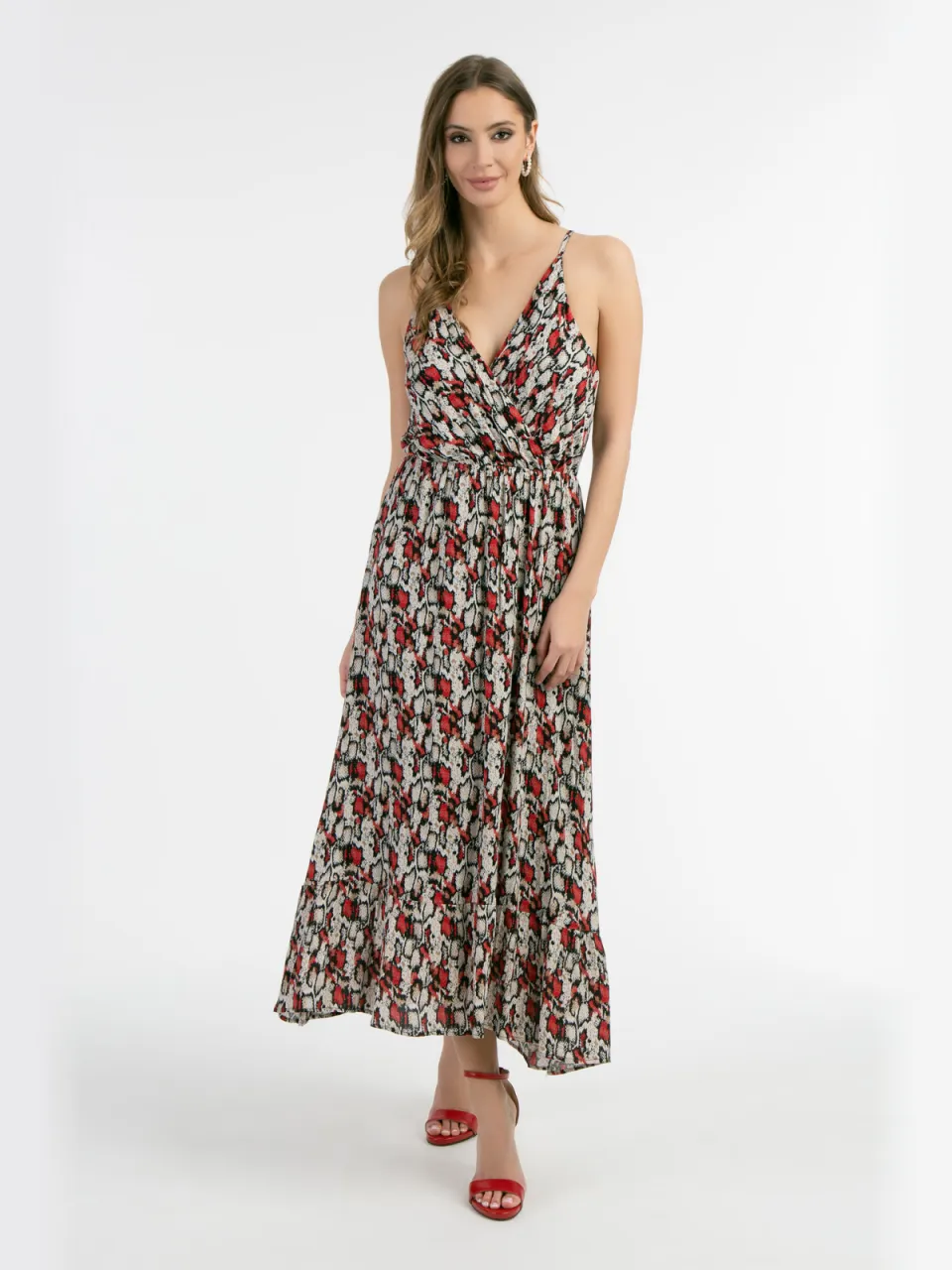Faina Maxi jurk Dames Rood Veelkleurig