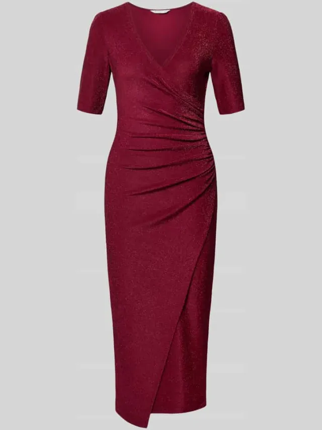 Apricot Glanzend midi-jurk met rimpelingen bordeaux, foto 2