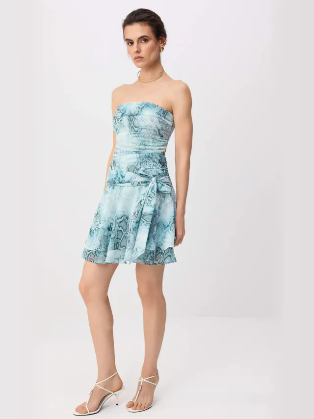 Trendyol TRENDYOLMİLLA Dames Blauw Dierenprint Kort / Mini Mouwloos Skater Jurken