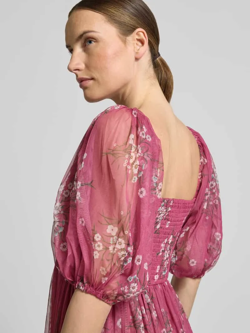 Lace & Beads Cocktailjurk met allover-look kersenrood, foto 3