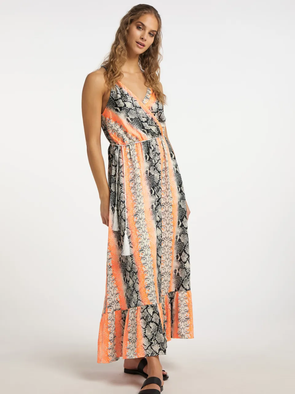 IZIA Maxi Dress met Slangenprint gaya Oranje