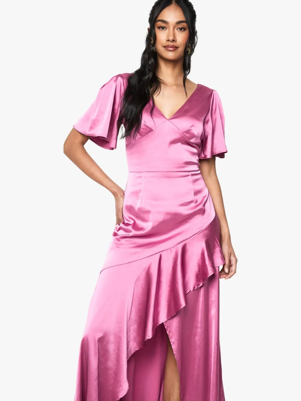 boohoo Dames Satijn Angel Sleeve Midaxi Jurk roze, foto 2