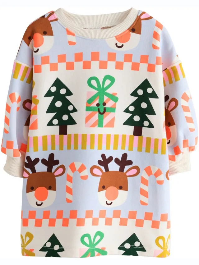 Next Meisjes - Sweaterjurk met lange mouwen - Crème Red/Blue Fairisle Christmas