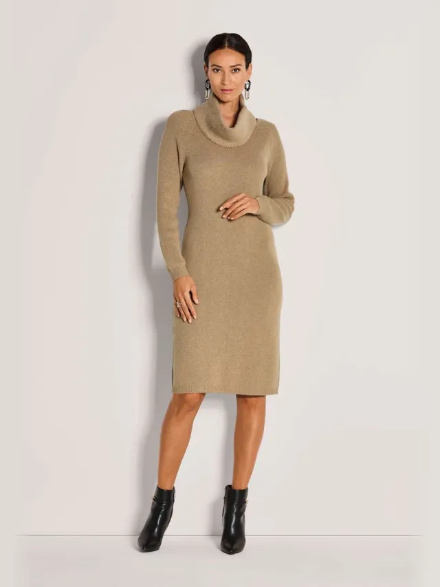 MADELEINE Tricot Jurk Gebreide jurk met verstelbare kraag cappuccino / gemêleerd
