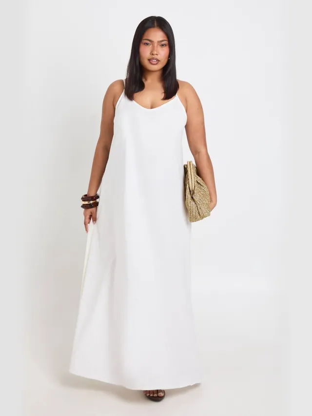 boohoo Dames Plus Linnen Hanky Zoom Maxi Jurk Natural