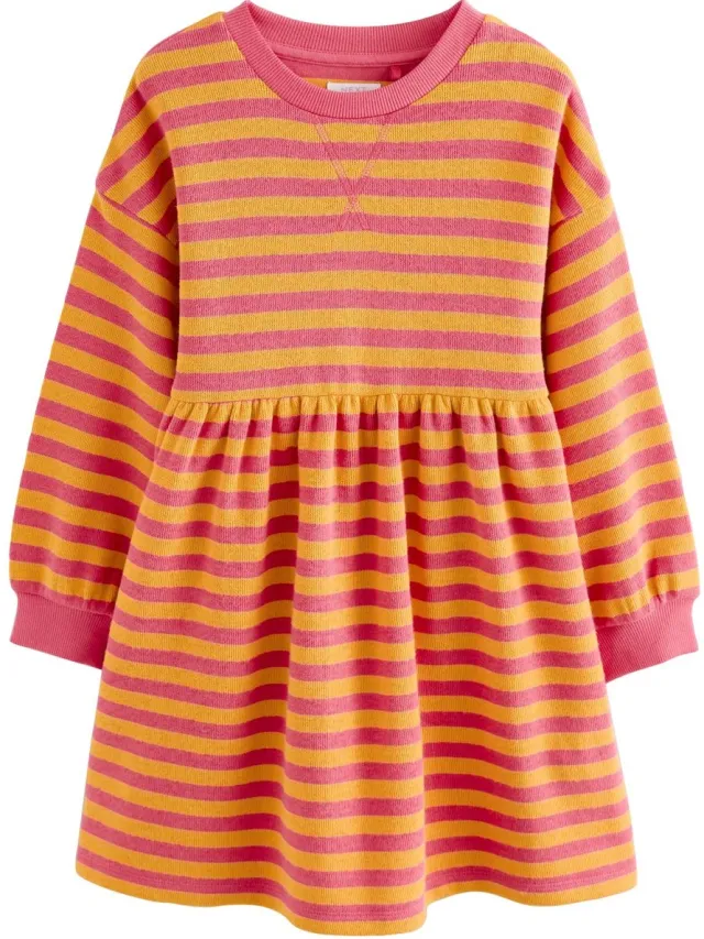 Next Meisjes - Behaaglijke geribbelde trui-jurk - Roze Pink and Orange Stripe