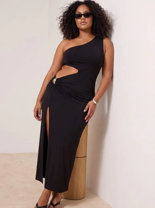 Trendyol Curve Dames Zwart Effen Midi Mouwloos Bodycon Grote maten Jurk, foto 2