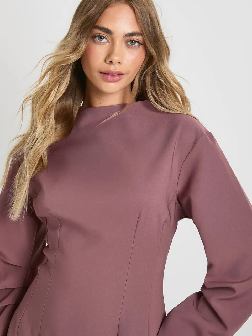 boohoo Dames Geruched hoge hals barrelmouw skaterjurk roos, foto 4