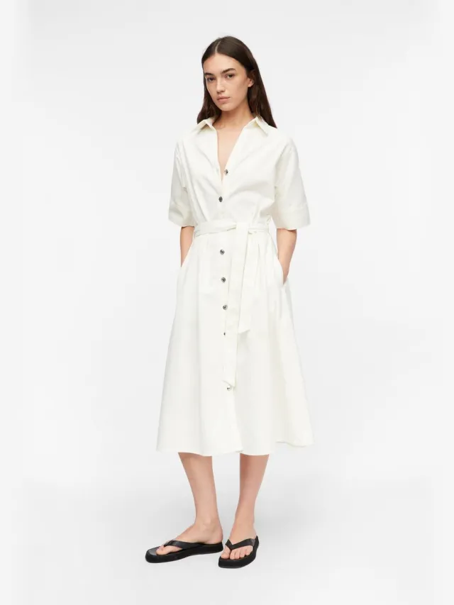 Comma female - Denim jurk met riem en steekzakken wit