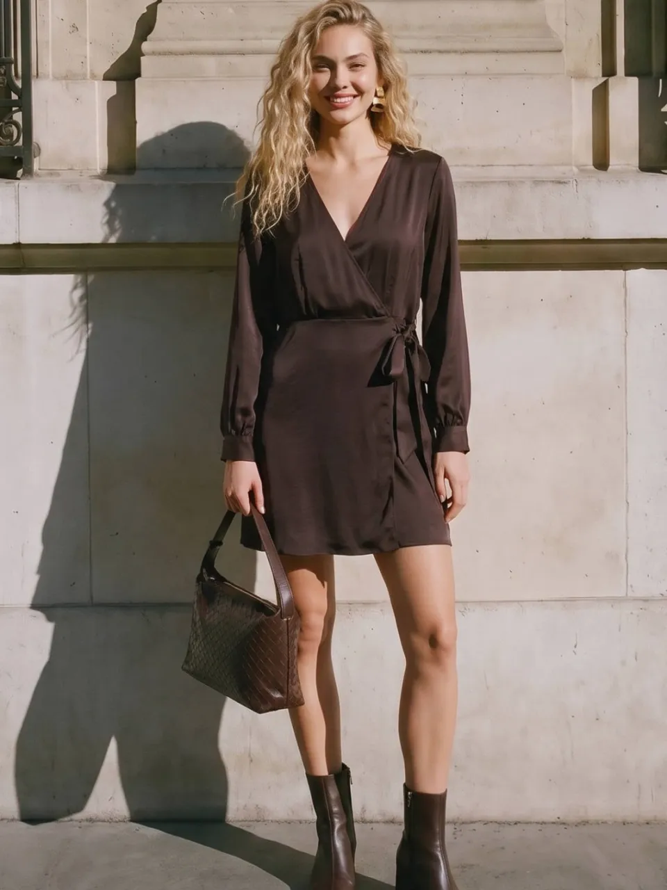Vero Moda x Wehkamp wikkeljurk - bruin, foto 4