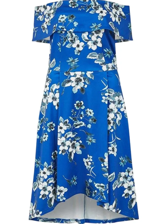 Mela London Midi-jurk met bloemenprint en blote schouders voor dames (Blauw), foto 2