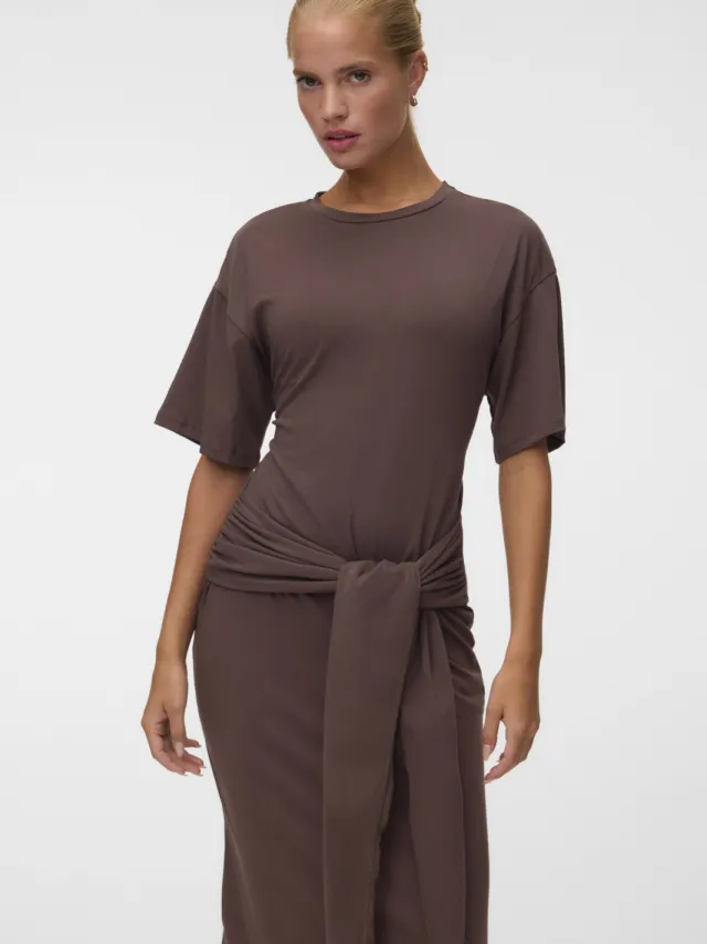 Vero Moda T-shirtjurk met ceintuur - bruin, foto 5
