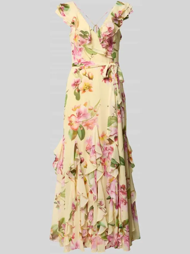 V by Vera Mont maxi-jurk met volants en strikceintuur geel, foto 2