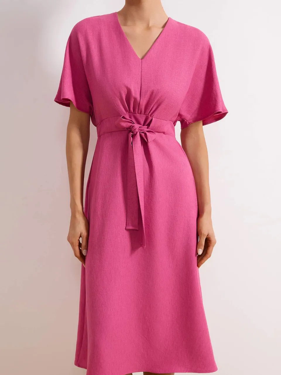 Trendyol TRENDYOLMİLLA Dames Roze Effen Midi Kort Casual A-lijn Jurken, foto 2