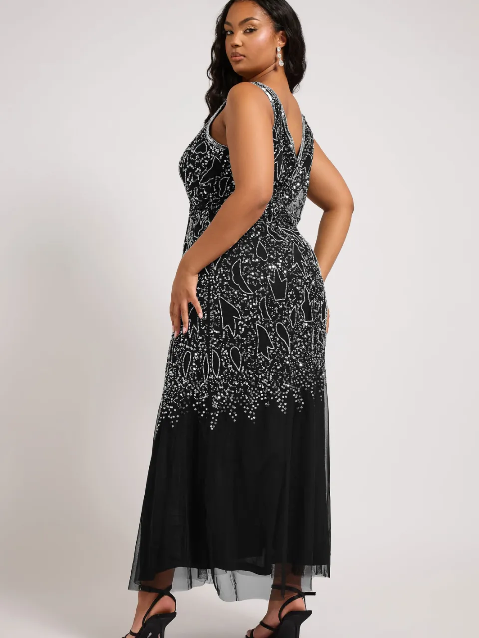 Luxe: Ultimate Embellishment Luxe Zwarte Maxijurk Met Paillettenversieringsize 42, foto 3