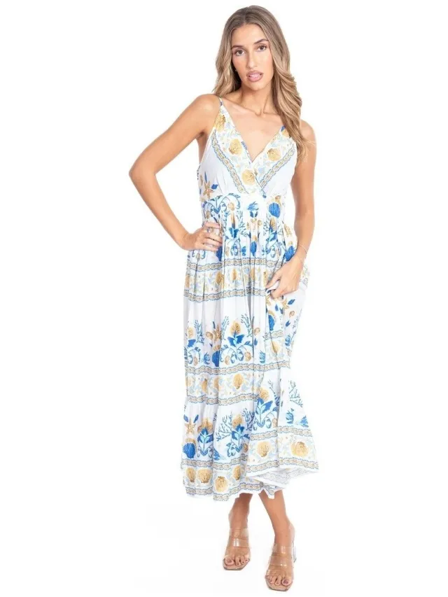 Isla Bonita By Sigris Lange Jurk Isla Bonita By Sigris Lange Midi-Jurk Blauw