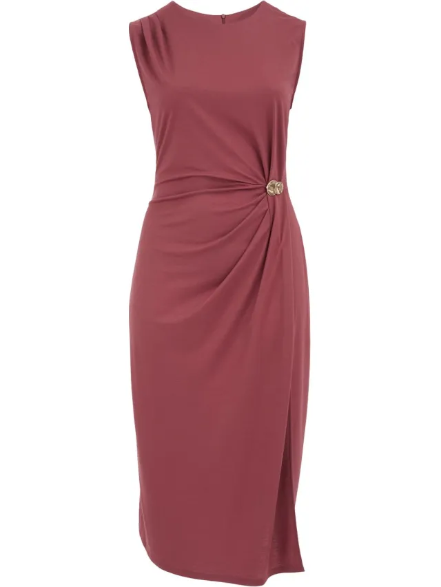 WE Fashion Dames midi jersey jurk met gouden accenten - Curve Old rose