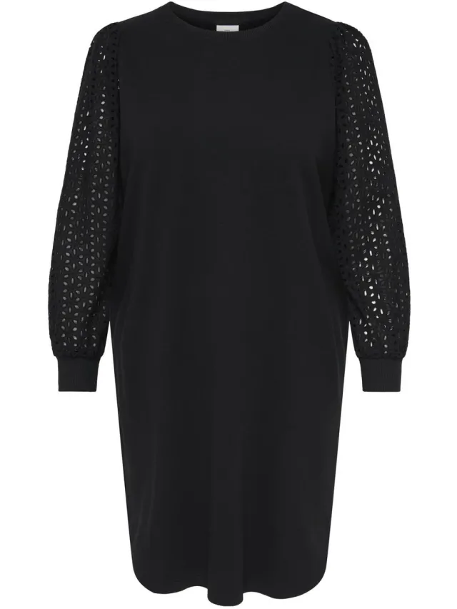 Only Carmakoma CARDONNA L/S MIX O-NECK MIDI DRESS JRS Dames Jurk Black