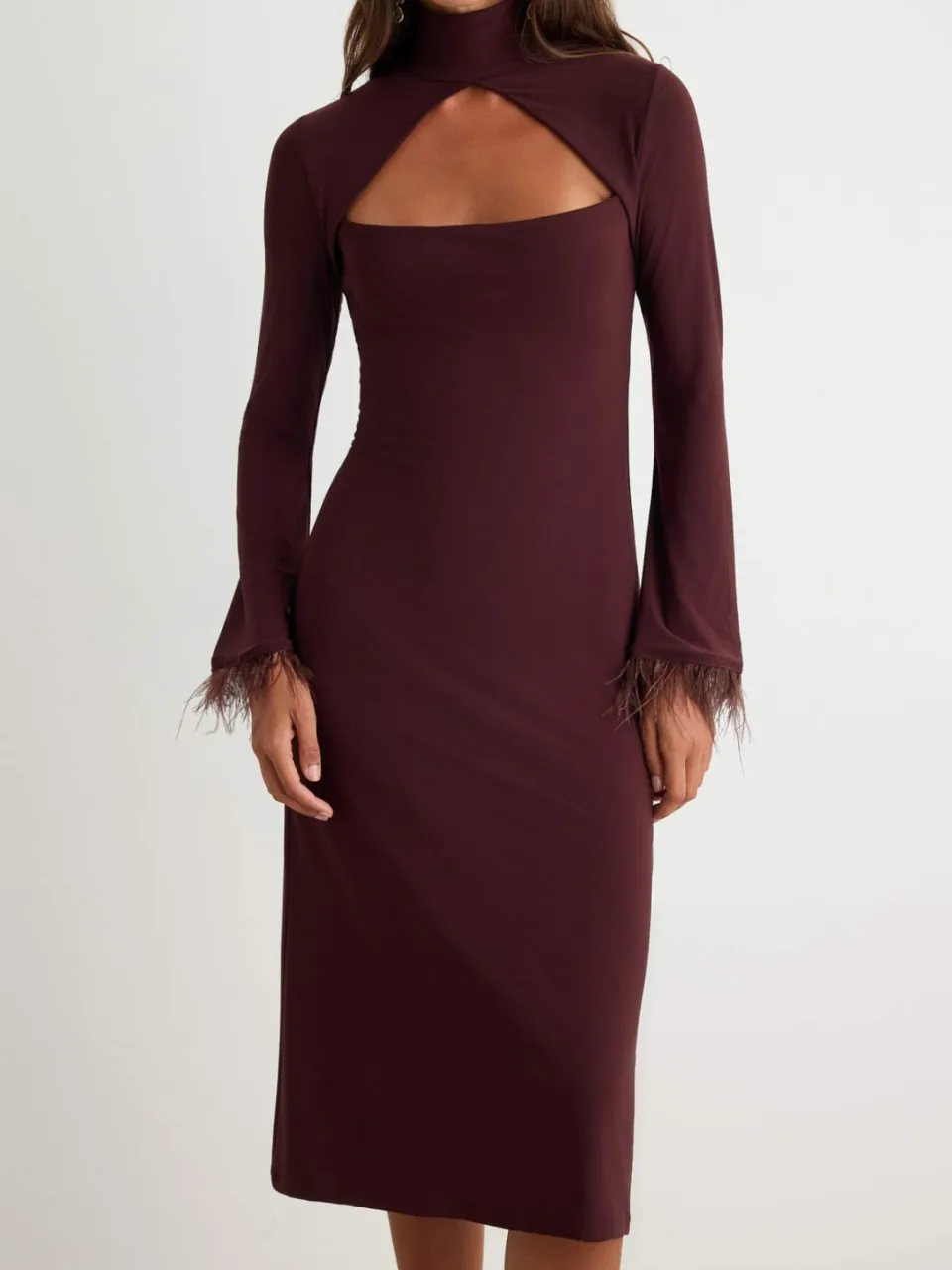 Trendyol TRENDYOLMİLLA Dames Bruin Effen Midi Lang Recht Jurken, foto 2