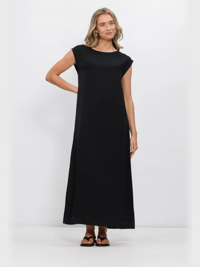 JANSEN Amsterdam Dames Jurken Otis Jurk Cb 598 Colorblock Cap Sleeve Wide Neckline Long - Zwart