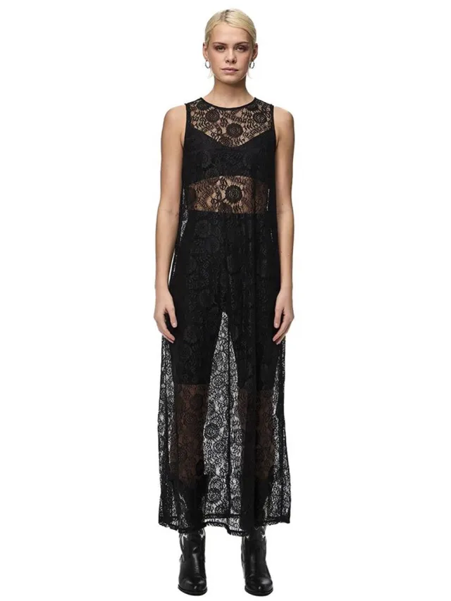 Pieces Olline Lange Jurk Zonder Mouwen Zwart M Vrouw Black