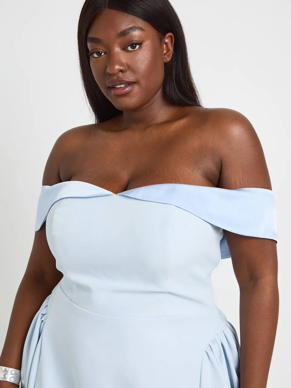 boohoo Dames Plus Bardot Off-shoulder Skater Jurk babyblauw, foto 3