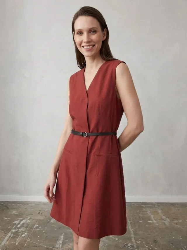 MyFashion Gestrikte Midi Shift Jurk Bordeauxrood