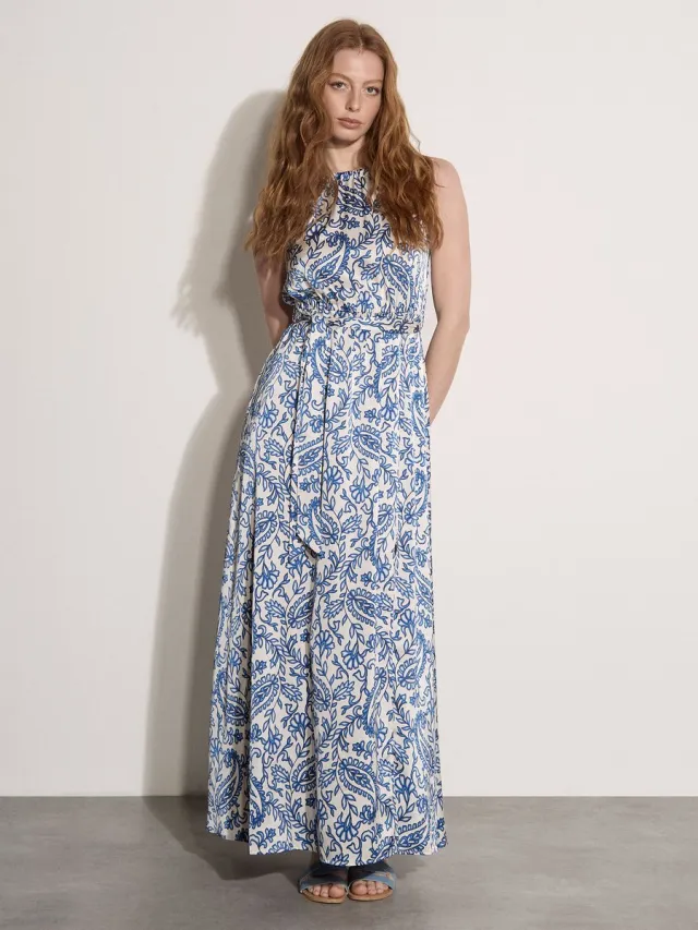 Apricot Maxi-jurk van satijn met paisleyprint Blauw