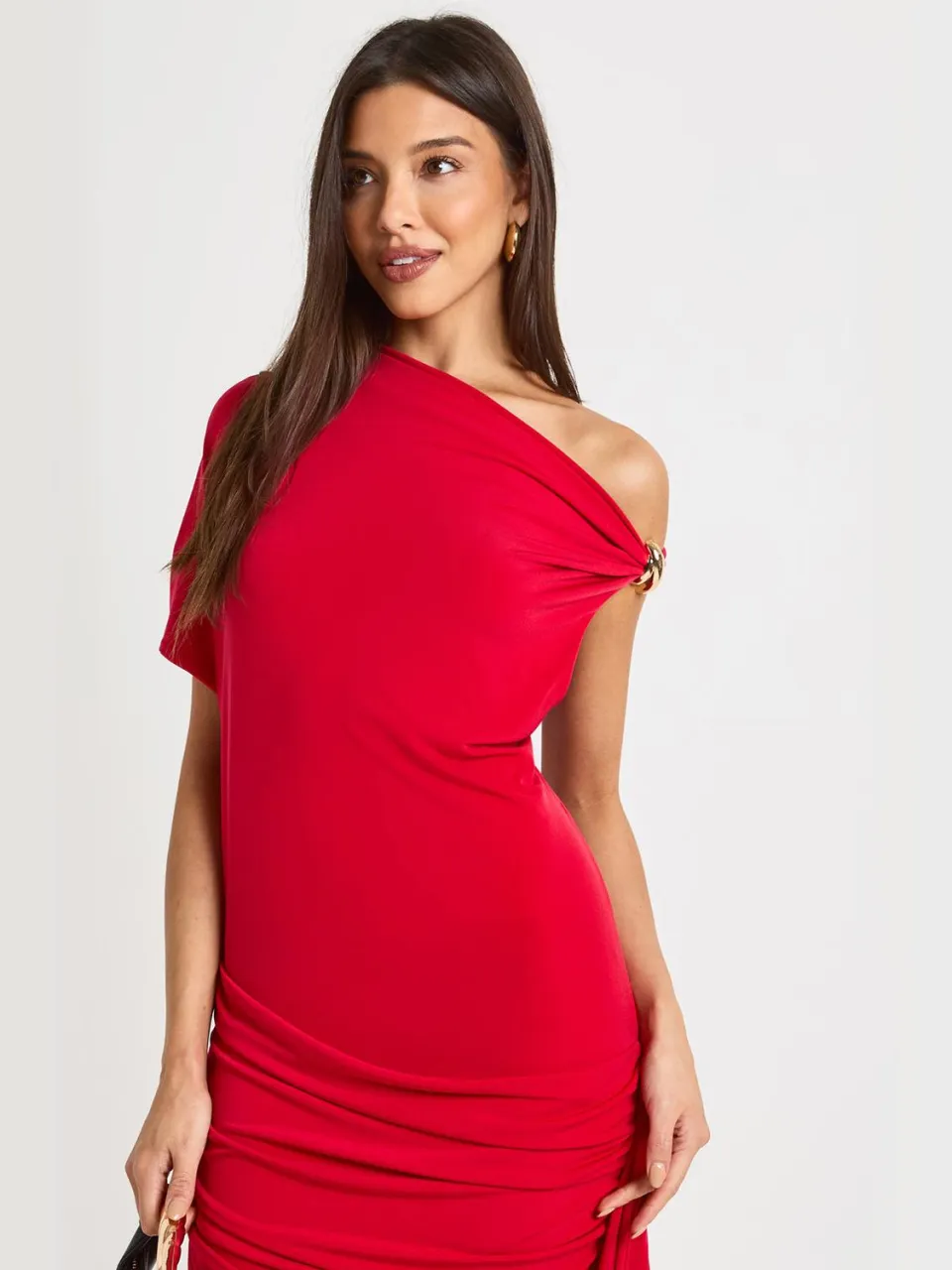 boohoo Dames Asymmetrische Maxi Jurk met Trim Details rood, foto 3