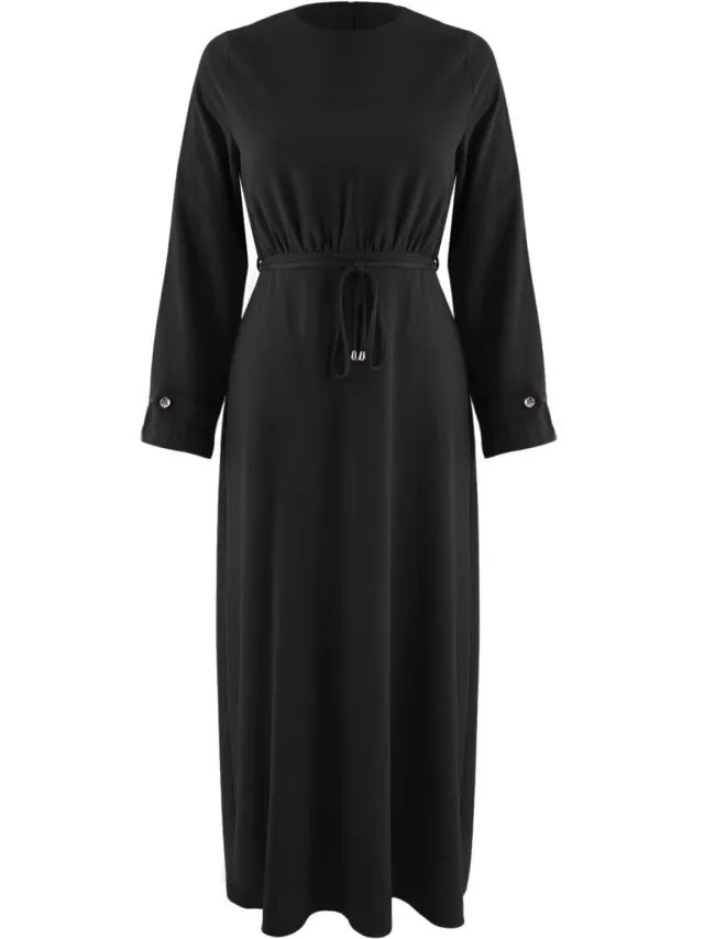 Trendyol Modest Dames Zwart Effen Maxi Lang Recht Modest Jurken