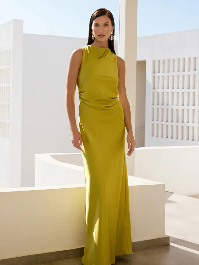 Trendyol TRENDYOLMİLLA Dames Groen Effen Maxi Mouwloos Diploma-uitreiking / Gala A-lijn Avond & Gala Jurk