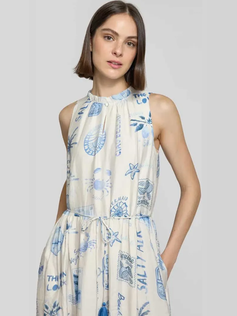 Oui maxi-jurk met strikceintuur en druppelvormige hals wit, foto 4