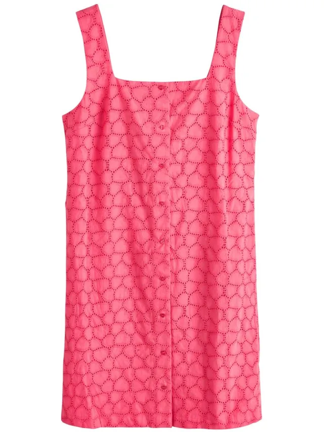 Next Dames - Mini-jurk met knopen, vierkante hals en shift-stijl - Tall - Roze Pink Broderie Heart