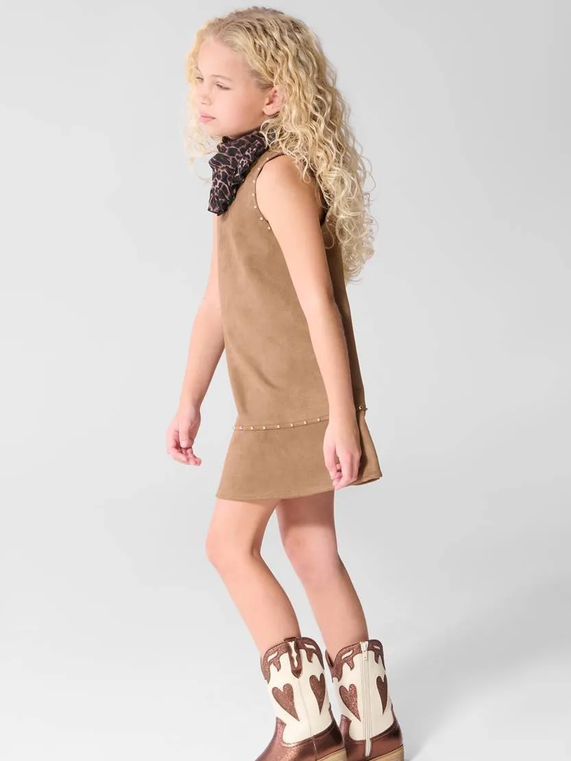 Shoeby suède midi jurk met studs lichtbruin, foto 3